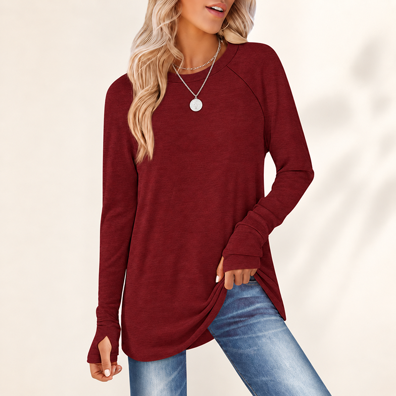 Women's Tunic Top Long Sleeve Round Neck with Thumb Holes