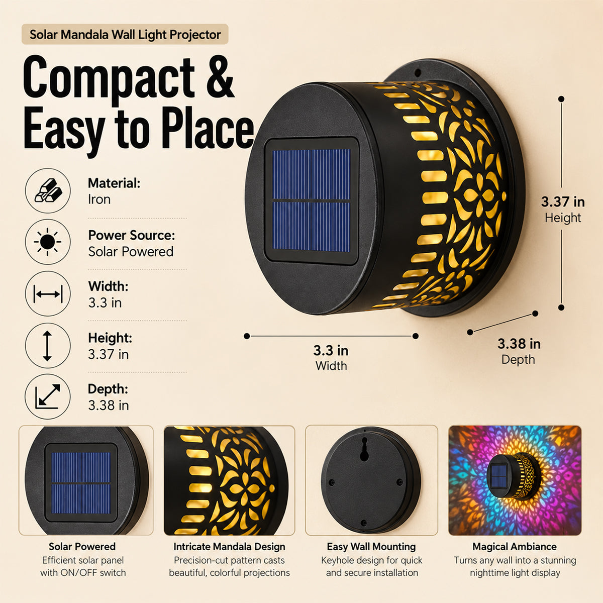 65K+ SOLD!✨Solar Mandala Wall Light | Outdoor Garden Fence Projector Lamp 🪐🌌