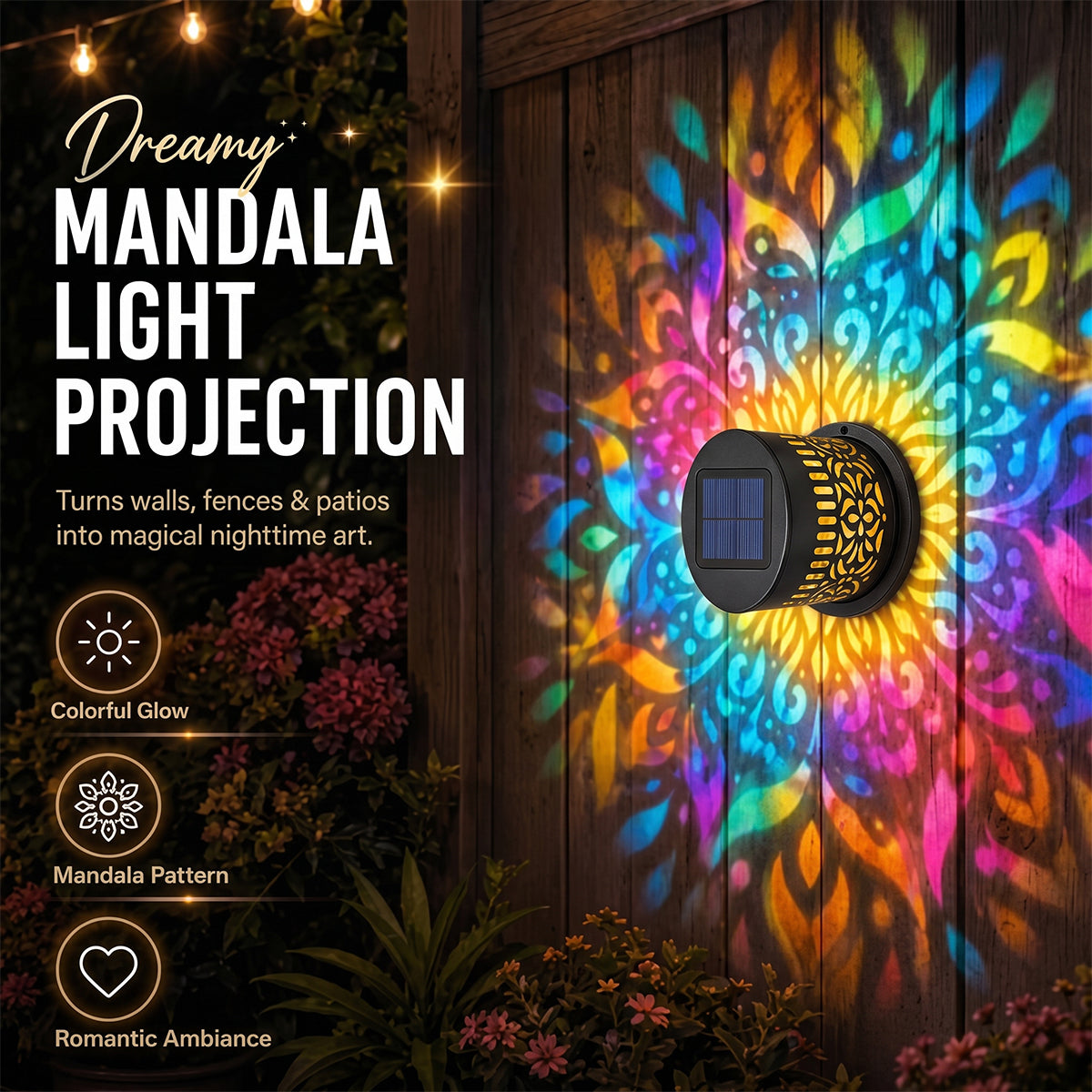 65K+ SOLD!✨Solar Mandala Wall Light | Outdoor Garden Fence Projector Lamp 🪐🌌