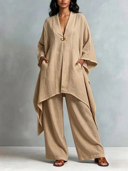 Loose And Cozy Linen-cotton Tunic And Trousers Two-piece Set