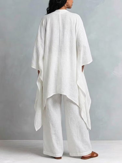 Loose And Cozy Linen-cotton Tunic And Trousers Two-piece Set