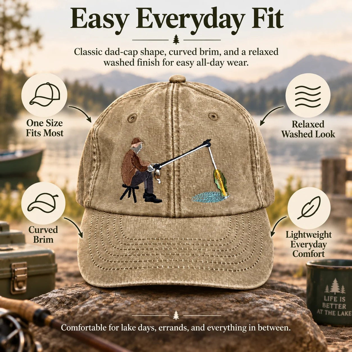🔥 Last Day 49% OFF-🎣🧢 Catch of the Day Interactive Fishing Cap –🎁 Vintage Washed Moving Fish Hat