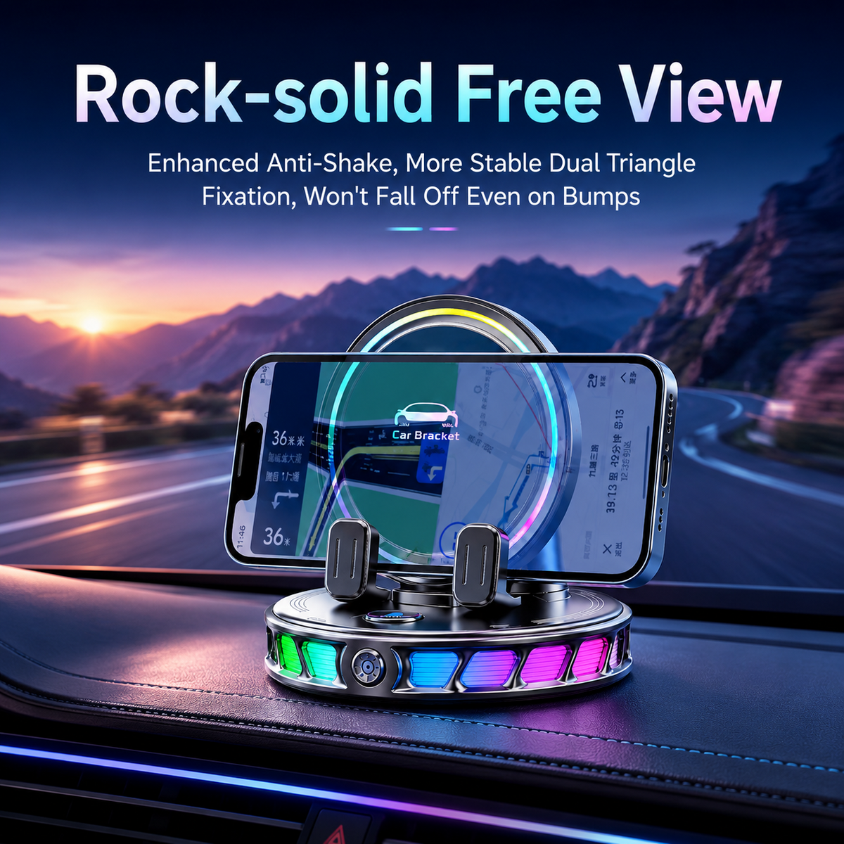 360° Rotating Wireless Charging Car Phone Mount with RGB Light