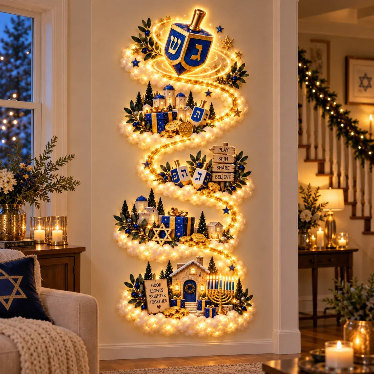 🔥🎁🕎 Hanukkah Festival of Lights Wall Decor Collection – 4 Glowing Designs Celebrating Eight Nights of Light ✨
