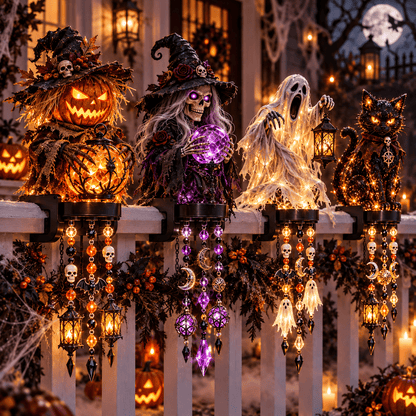 🏡🔥HOT SALE🔥🎃 Halloween Character Glow Cascade Railing Lights – Pumpkin, Witch, Ghost & Black Cat
