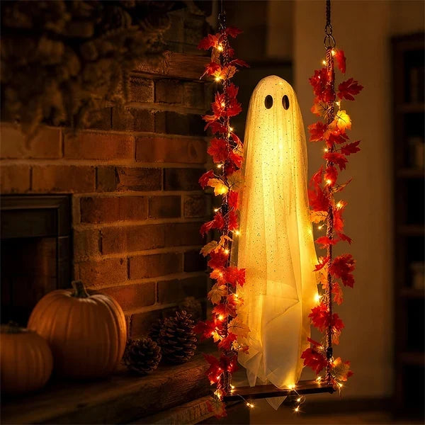 LED Light-Up Swinging Ghost Halloween Decoration