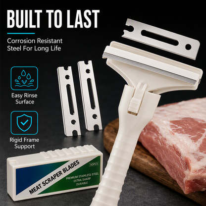 🥩🔥  Stainless Steel Meat Scraper – Easy Fat & Fascia Removal Tool for Beef & Pork 🔪✨
